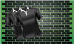 Mock-up-of-pair-of-T-shirts-on-abstract-green-background