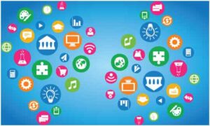 different types of icon in various color on abstract background