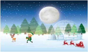 Santa-Claus-vehicle-is-giving-gifts-to-the-child-and-his-pet-animal-during-Christmas