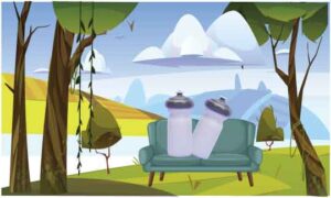mock-of-water-bottle-in-a-garden-with-couch