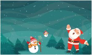 Santa-Claus-is-playing-with-Snowman-in-the-park-during-Christmas