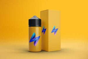100 milliliter vape liquid plastic bottle mock up with packing box