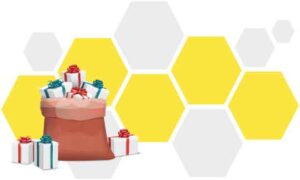 bag-full-of-gifts-on-abstract-hexagon-background
