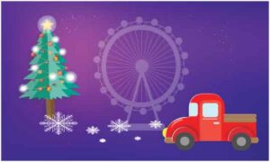 Christmas-objects-with-red-car-and-beautiful-tree-on-abstract-background