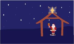 Santa Claus is standing with gift in the moon night