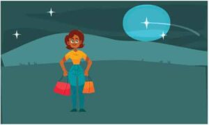 woman is traveling in the garden with shopping bag