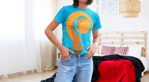 girl-wear-t-shirt-standing-in-room