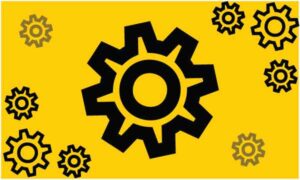 Small and big gear icon on yellow background