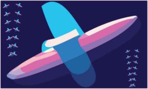 Colourful paper artwork display on dark blue background