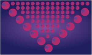 Red button display in triangle shape on dark blue background
