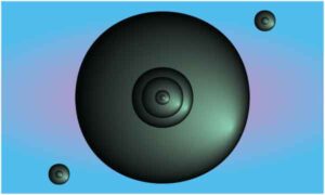 Green button on blue background