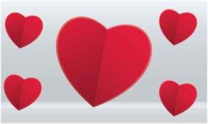 Small and big size red foldable heart on abstract white background