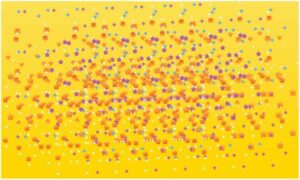 Multicoloured star display on yellow background