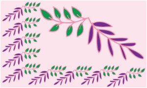 Set of purple and green leaf together make artwork on pink background