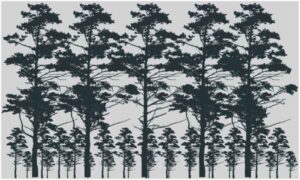 Dark grey tree in straight line make artwork on white background