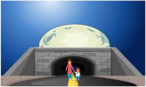 Children standing in front of tunnel