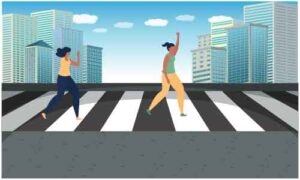 Girls walking on road one after another