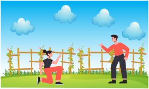 Young boy and girl enjoying with each-other in park in different posture