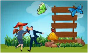 Couple dancing in park near butterflies