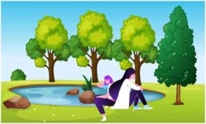 Two young girls sit back to back in park