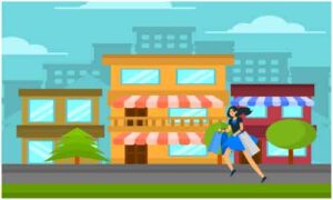 Young girl walking on road holding shopping-bag