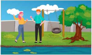 Young couple standing in park holding glass in their hands