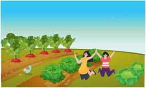 Two girls are jumping in air in park near flowers and tree
