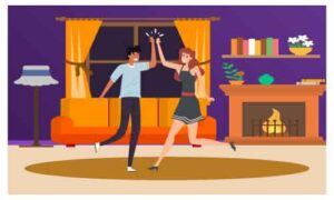 Guys dancing on round platform together happily